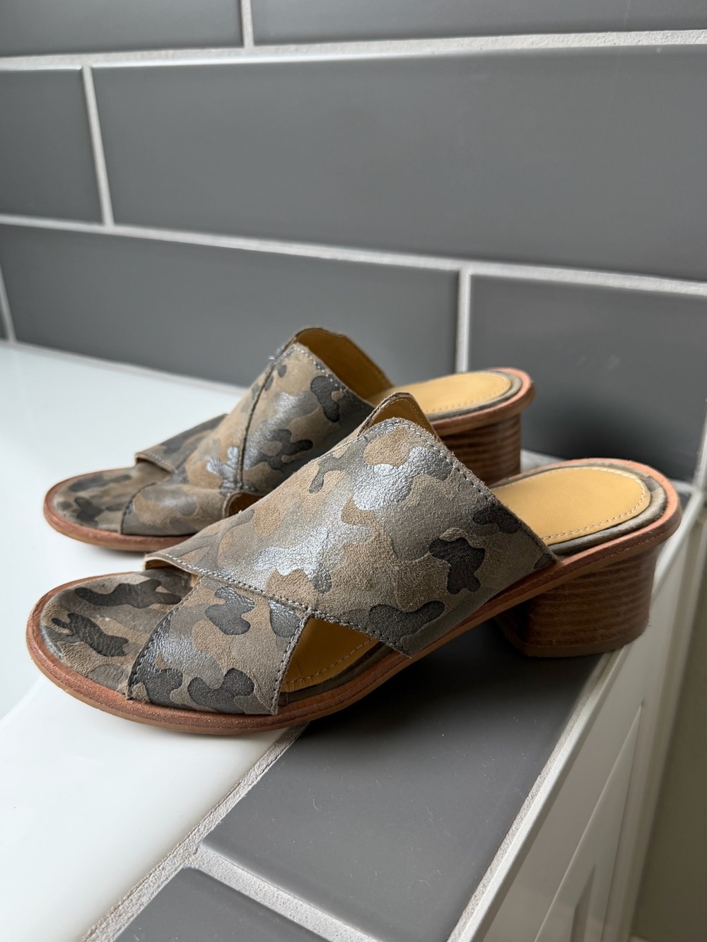 Diba True Block End Women’s Camouflage Open-Toe Slide Heels Sandals
